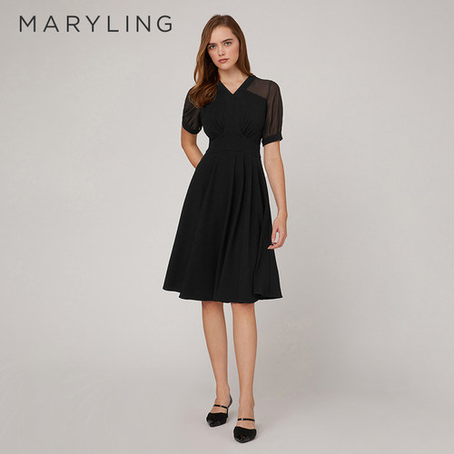 MARYLING醋酸V领连衣裙