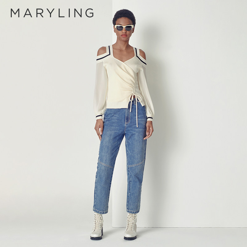 MARYLING露肩V领长袖上衣图片