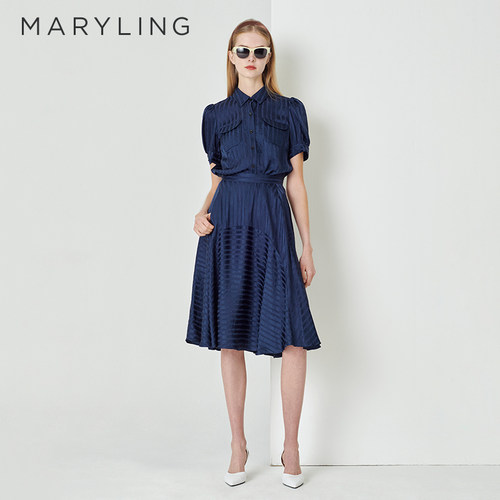 MARYLING玛俪琳午夜蓝暗条纹衬衫套装A1DCW20451-A1DCW72201