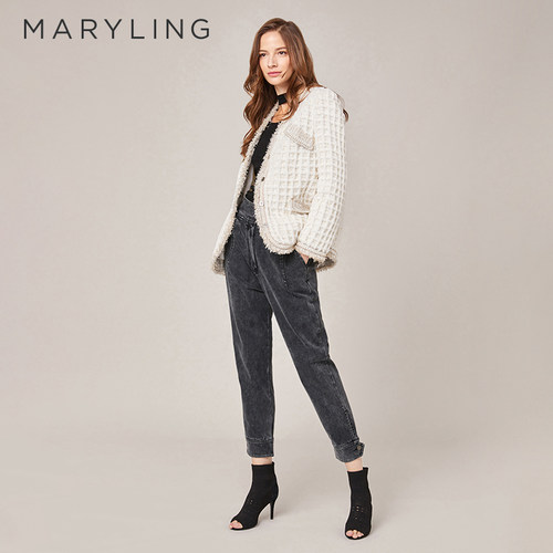 MARYLING格纹獭兔毛皮编织外套