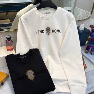 潮牌老佛爷卫衣男秋冬新款欧洲站高端轻奢纯棉重磅圆领长袖套头衫