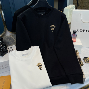 欧洲站双F卡尔老佛爷卫衣长袖 男高级简约潮流纯棉圆领青年套头衫