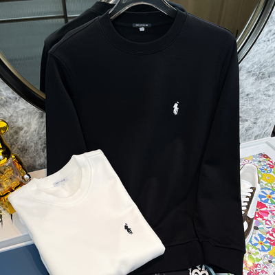 无帽圆领卫衣男秋季新款战马刺绣长袖T恤男款加厚内搭上衣打底衫