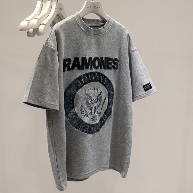 特大码300斤重工刺绣短袖t恤男女