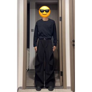 特大码300斤黑色褶皱直筒休闲西裤男春秋美式痞帅宽松阔腿弯刀裤2
