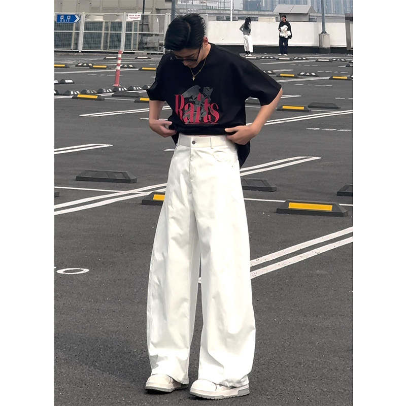 加大码300斤白色弯刀裤子男秋季美式高街休闲cleanfit阔腿工装裤2,男装,牛仔裤,淘宝优惠券,粉丝福利购,淘宝优惠卷