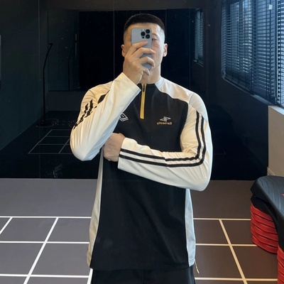 大码300斤半拉链撞色印花运动T恤