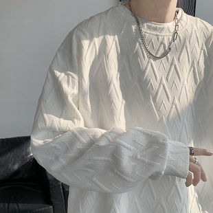 春季 男高级感潮休闲卫衣简约百搭情侣帅气上衣 oversize提花打底衫