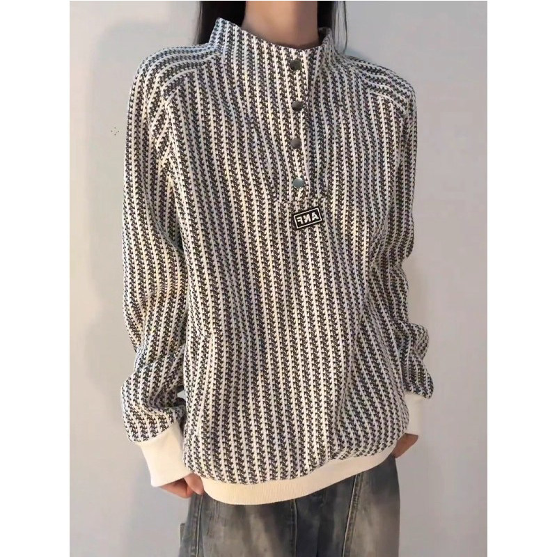 港风ins小香风排扣立领卫衣休闲