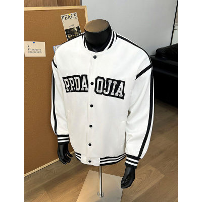 黑白撞色字母刺绣夹克男款春秋季学院风休闲外套高级感潮牌棒球服