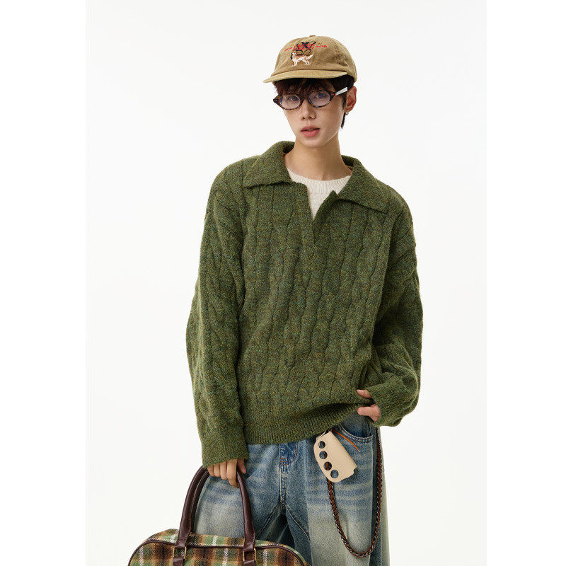 老钱风秋冬季保暖假两件翻领毛衣男内搭宽松休闲男装上衣针织线衫