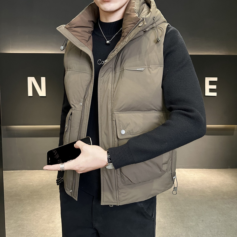 保暖连帽羽绒马甲工装风宽松秋冬