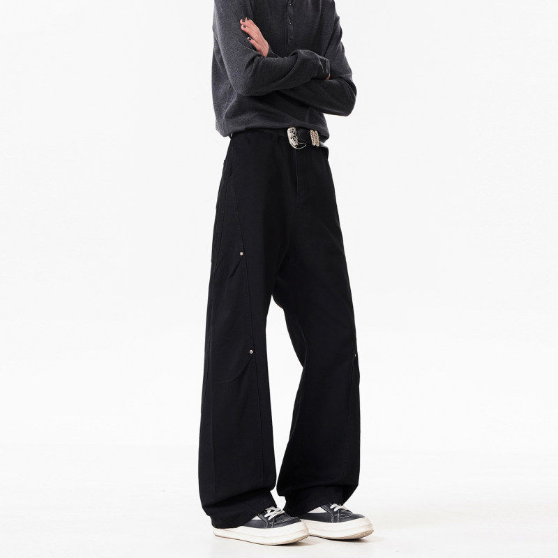 牛仔裤男2026新款痞帅潮牌微喇裤美式宽松褶皱直筒休闲阔腿潮长裤