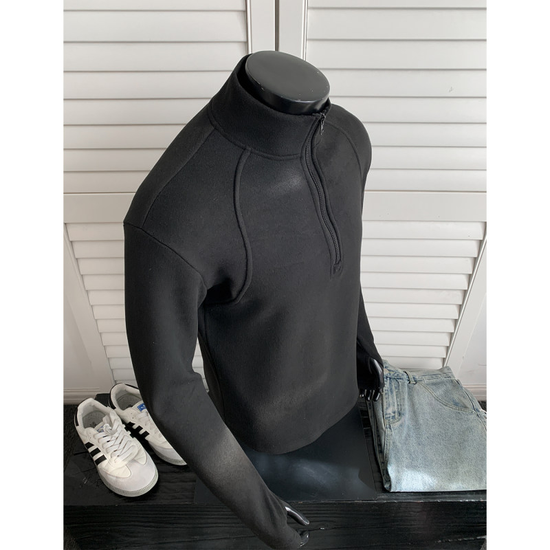 男半高领长袖T恤半拉链正肩卫衣