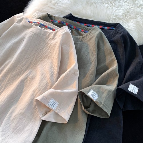 亚麻短袖T恤男夏季棉麻半袖宽松