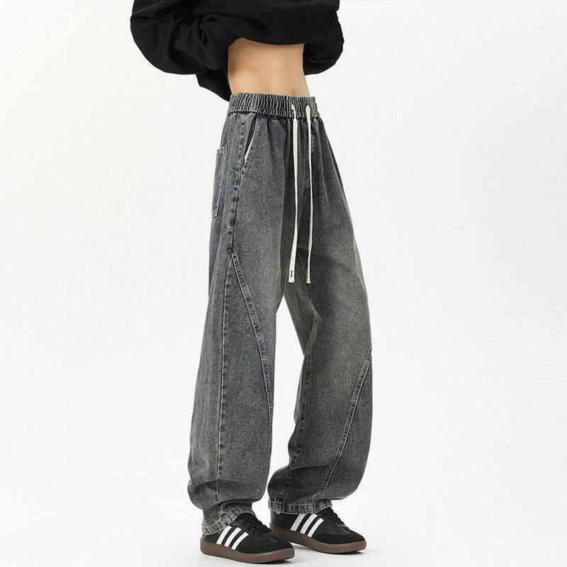 怀旧复古弯刀牛仔裤男款春季潮牌水洗直筒裤子潮流美式宽松阔腿裤