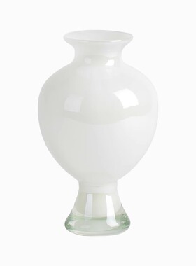 艺术白色琉璃花瓶小口大肚瓶新中式水养高脚花器半然家居玻璃摆件