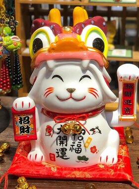 龙年新款自动摇手招财龙舞龙舞狮招财狮子国潮创意招财猫招财摆件