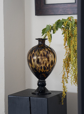 欧式中古花瓶轻奢感家居摆件豹纹花器艺术软装水养鲜花植物瓶