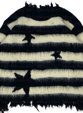 Versatile round neck striped casual kn百搭圆领条纹休闲针织衫