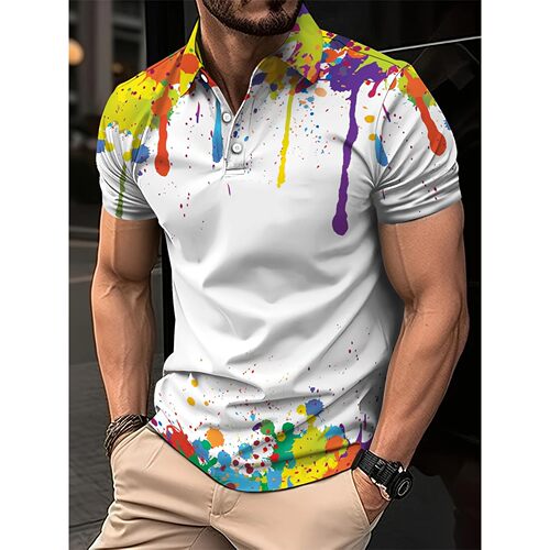 多色印花半开T恤男 Multi colored printed half T-shirt for men