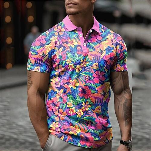 翻领印花系扣衬衫 Printed collar buckle short sleeved T-shirt