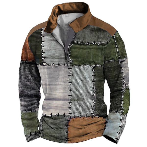 Printed men's sports patchwork sweatshirt印花运动拼接卫衣男