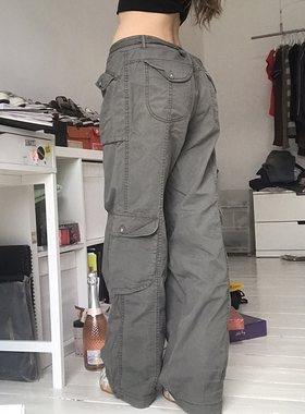 Wide-Leg Straight Denim Cargo Pants阔腿宽松直筒牛仔工装裤女