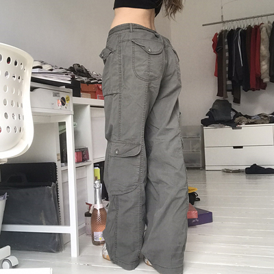 Wide-Leg Straight Denim Cargo Pants阔腿宽松直筒牛仔工装裤女