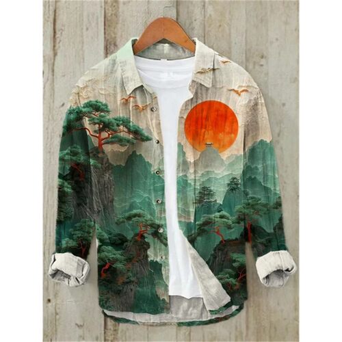 印花长袖翻领T恤男 Printed long sleeved lapel T-shirt for men