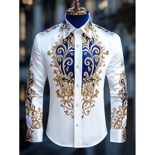 Flip collar slim fit button printed shirt翻领修身系扣印花t恤