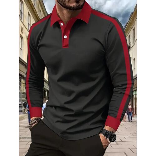 撞色长袖系扣衬衫 Color blocking long sleeved button up shirt