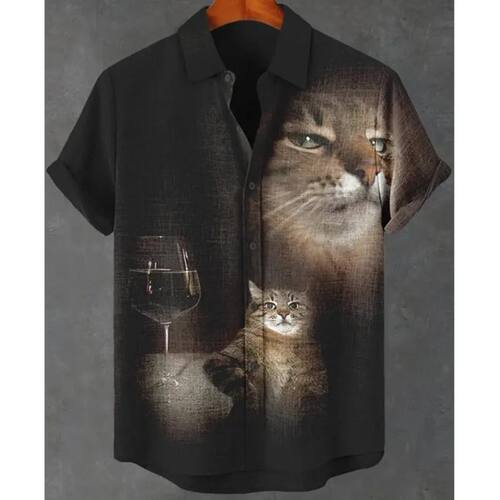 印花短袖单排扣男士T恤衫 Printed short sleeved shirt for men