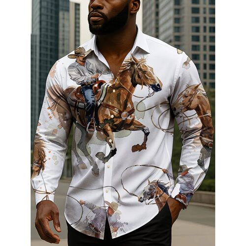 印花系扣长袖Printed button up collar shirt with long sleeves