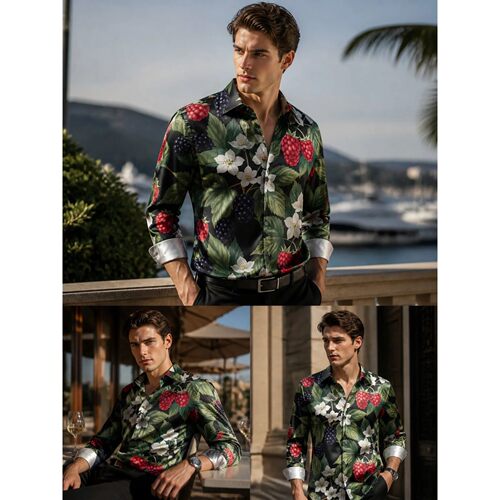 印花系扣长袖衬衫 Printed collar button up long sleeved shirt