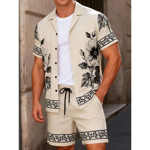 印花系绳开衫套装男士 Printed drawstring cardigan set for men