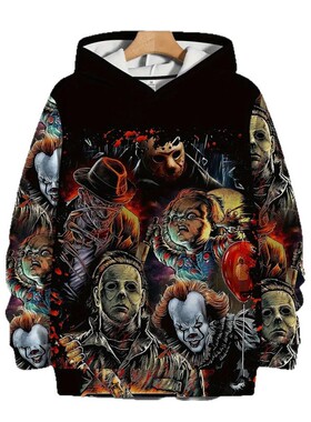 Printed drawstring hooded sweatshirt印花抽绳长袖连帽男士卫衣