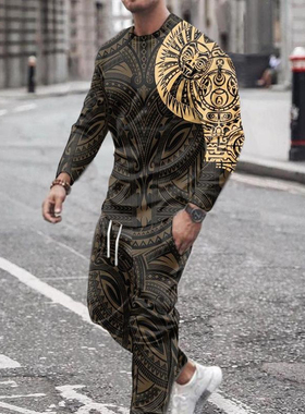 Men's casual sweater printed two-piece set男士卫衣印花两件套