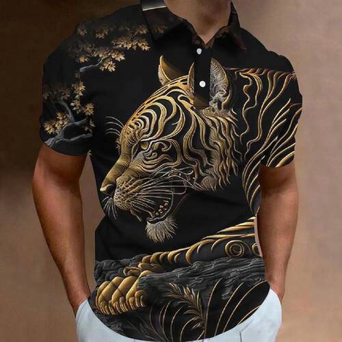 翻领套头印花短袖衬衫Flip collar pullover short sleeved shirt