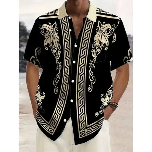 Flip collar short sleeved printed t-shirt翻领短袖印花排扣t恤