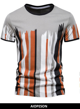 Vertical Striped Casual Print Half Sleeves竖条纹休闲印花半袖