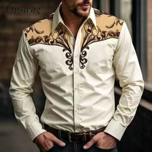 撞色印花T恤 Color blocking printed lapel long sleeved shirt