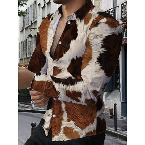 印花撞色翻领开衫男 Printed contrasting collar shirt cardigan