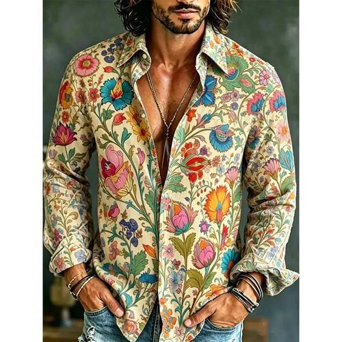 翻领印花长袖T恤 Flip collar printed long sleeved T-shirt men
