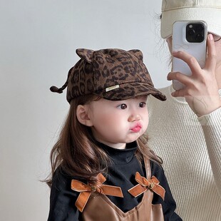 宝宝秋冬季洋气复古豹纹鸭舌帽男童女童潮酷时髦棒球帽韩版小孩帽