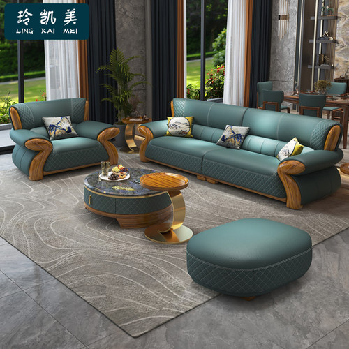 小乌金木实木沙发头层牛皮家具