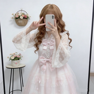 姬袖 打底衫 薄纱jsk上衣女 素lolita内搭蕾丝网纱长袖 夏中华风汉元