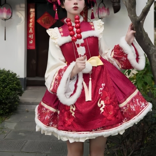 新年战袍元 新款 旦中华风lolita洛丽塔少女连衣裙op蓬蓬裙秋冬红色