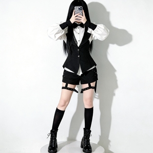 lolita燕尾马甲背心衬衫短裤套装哥特风正太王子装男女cos侍应生