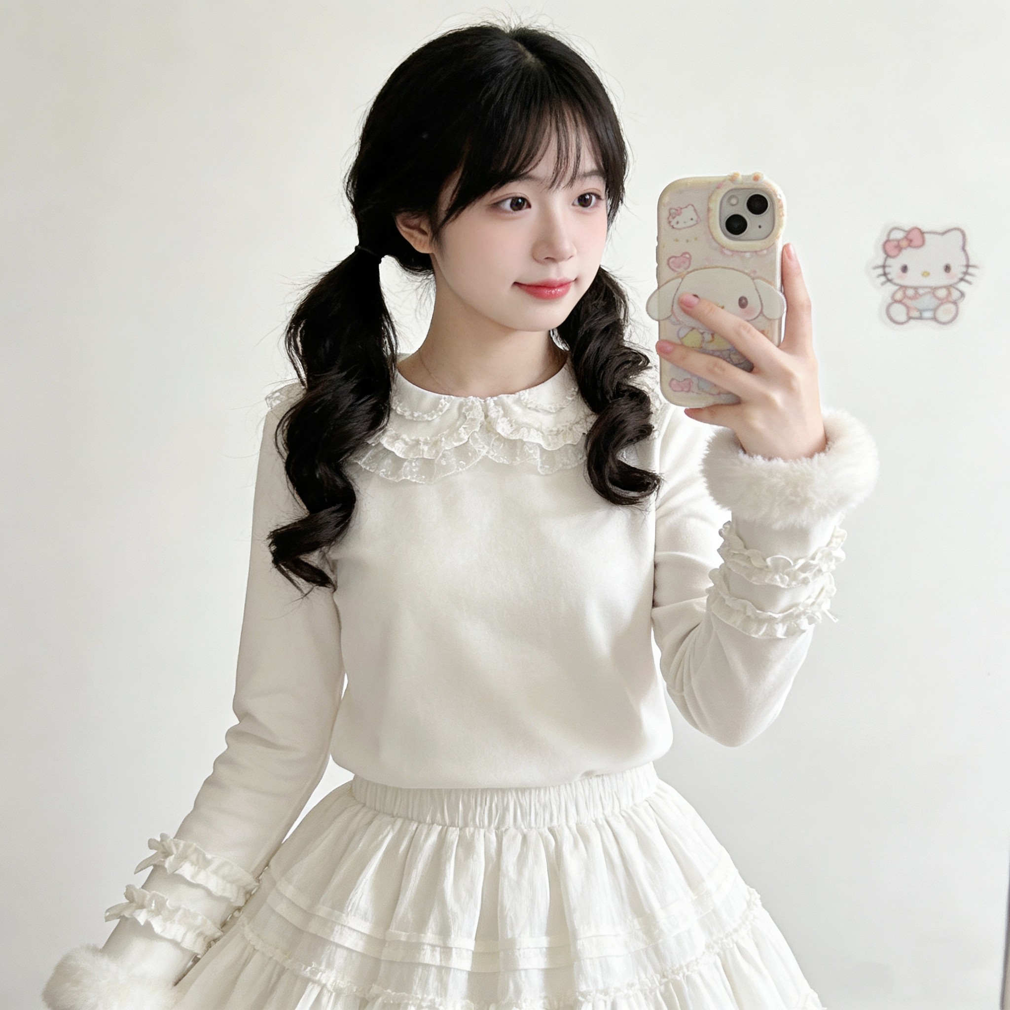 Lolita内搭衬衫娃娃领洋装长袖保暖打底衫女甜美软妹上衣德绒冬春